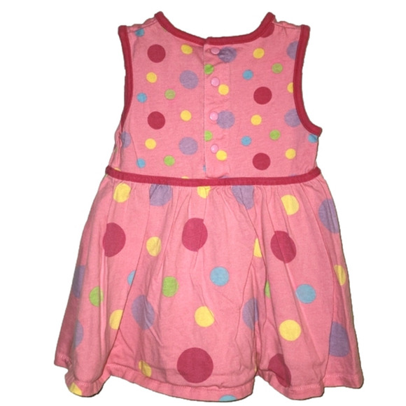 OKIE DOKIE Pink With Multicolor Polka Dot Dress With Flower On Front - Picture 3 of 4